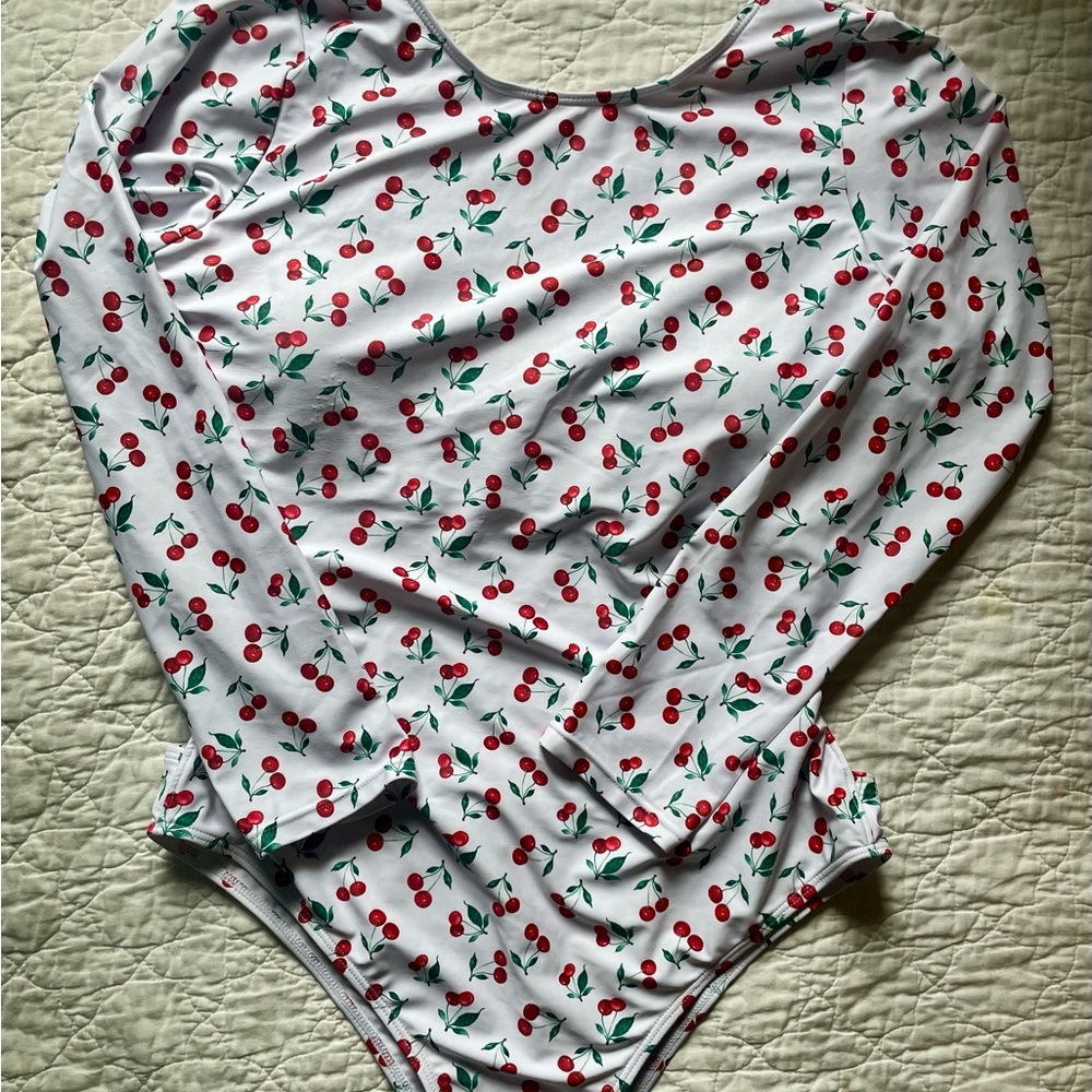 Cherry Print Long Sleeve Swimsuit